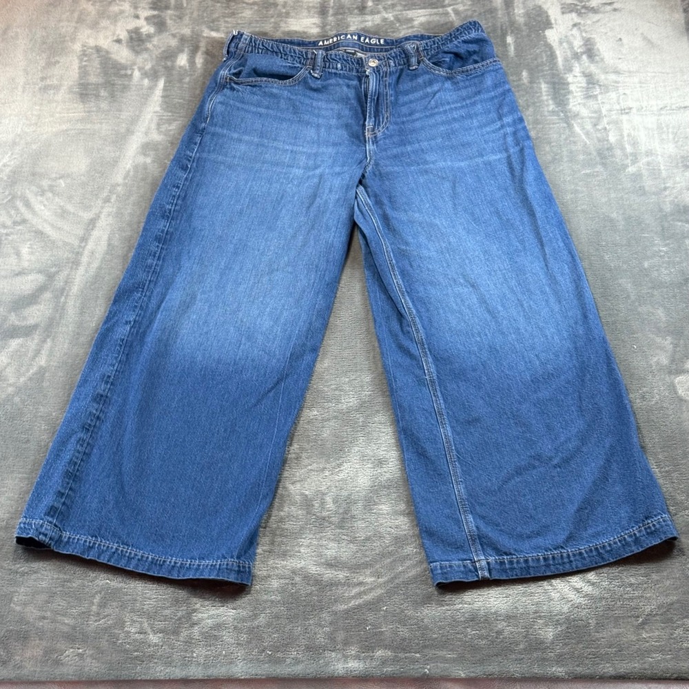 American Eagle Low Rise Ultra Wide Leg Strigid Jeans Blue Womens 10‎ Regular